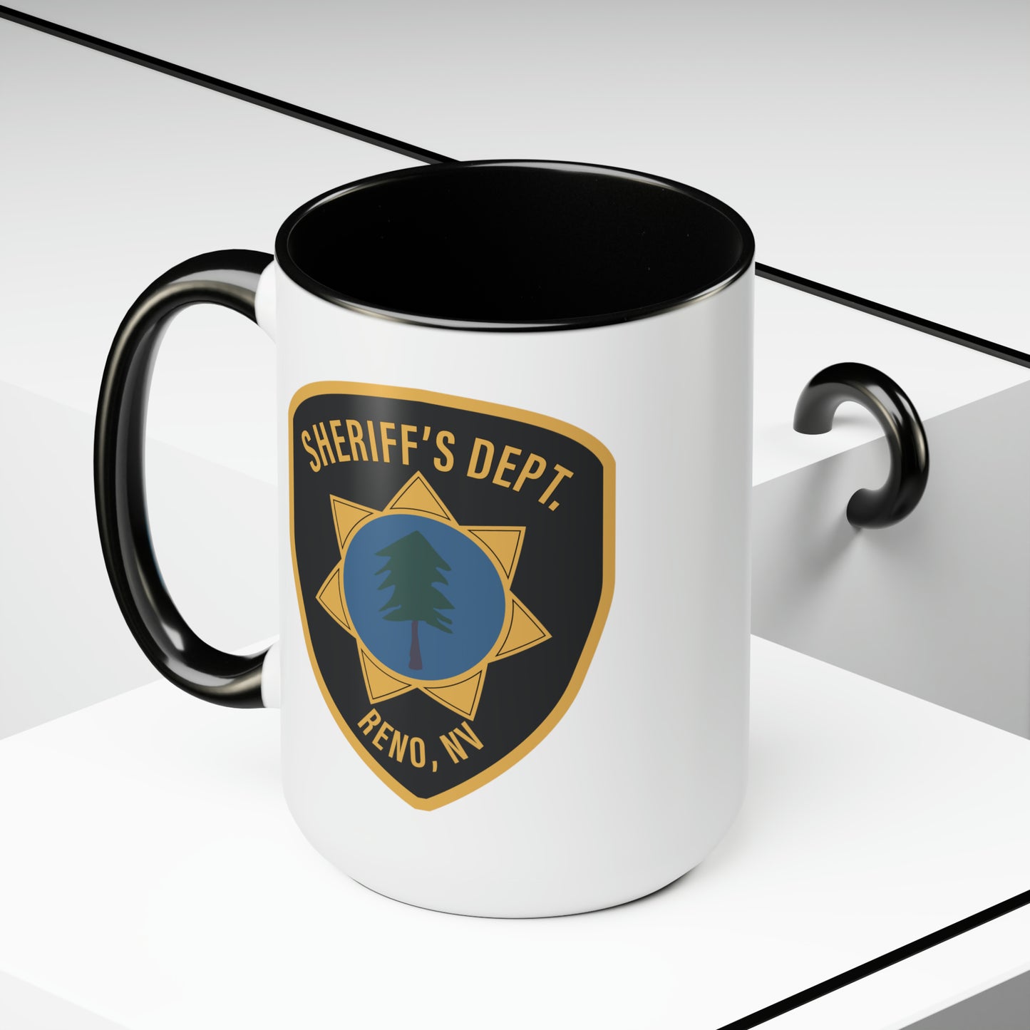 Reno Sheriff's Department Coffee Mug - Double Sided Black Accent White Ceramic 15oz by TheGlassyLass