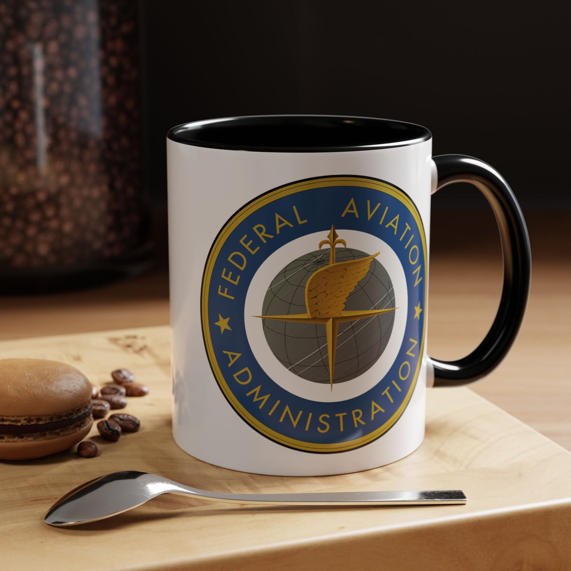Federal Aviation Administration (FAA) Coffee Mug - Double Sided Print, Black Accent White Ceramic, 11oz by TheGlassyLass.com