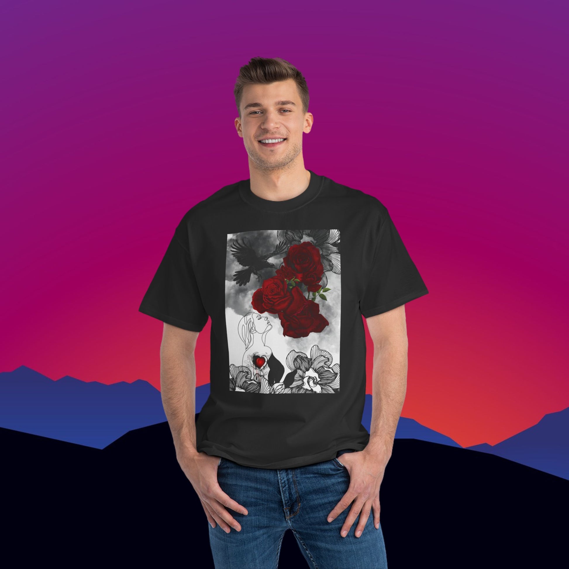 Wounded Heart T-Shirt: (Hanes Beefy-T 100% Preshrunk Cotton Custom Printed by TheGlassyLass.com