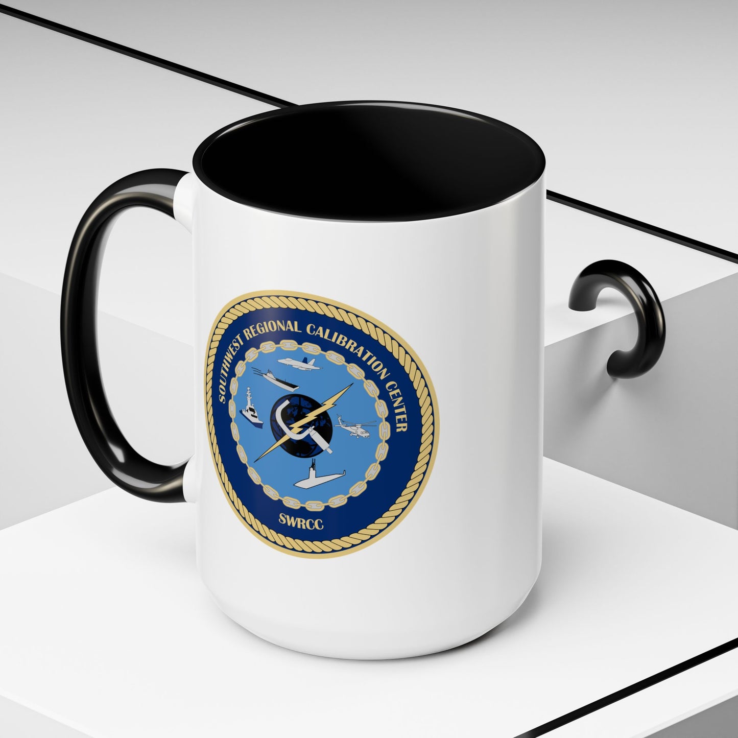 Southwest Regional Calibration Center Coffee Mug - Double Sided Black Accent White Ceramic 15oz by TheGlassyLass.com