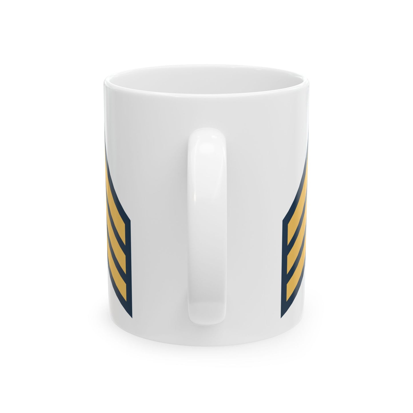 US Army Sergeant (E-5) Stripes Coffee Mug - Double Sided Print, White Ceramic, 11oz by TheGlassyLass.com