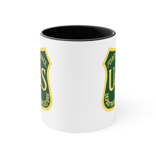 Forest Service Coffee Mug - Double Sided Black Accent White Ceramic 11oz by TheGlassyLass