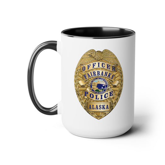 Fairbanks Police Badge Coffee Mug - Double Sided Black Accent White Ceramic 15oz by TheGlassyLass.com