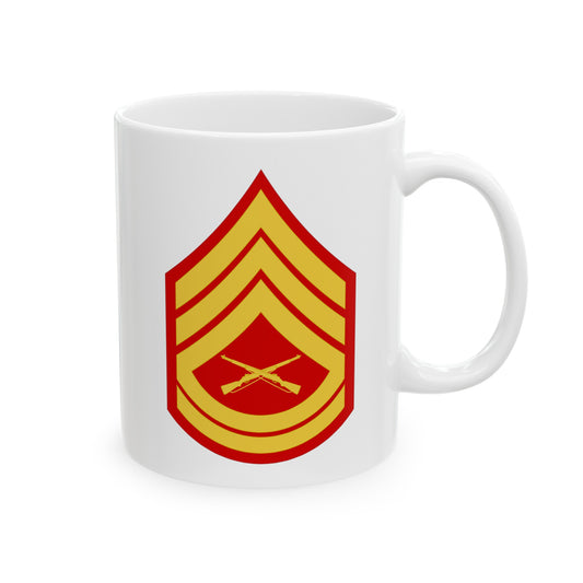 United States Marine Corps Gunnery Sergeant (E-7) Chevron Coffee Mug - Double Sided White Ceramic 11oz - by TheGlassyLass.com