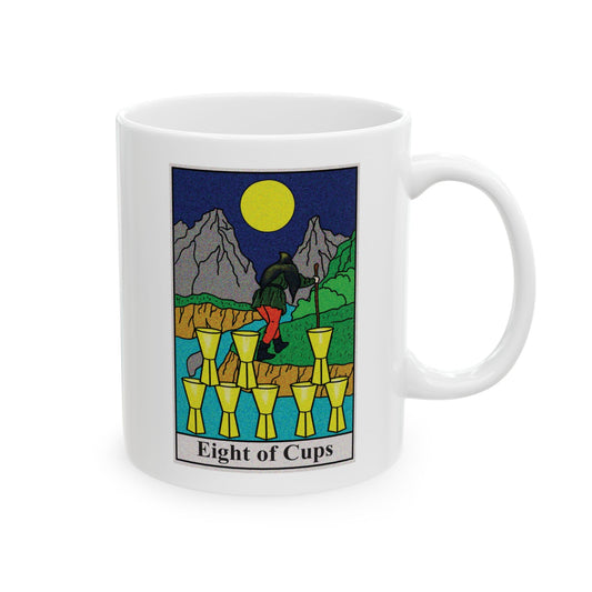Eight of Cups Tarot Card Coffee Mug - Double Sided Print, White Ceramic, 11oz by TheGlassyLass.com