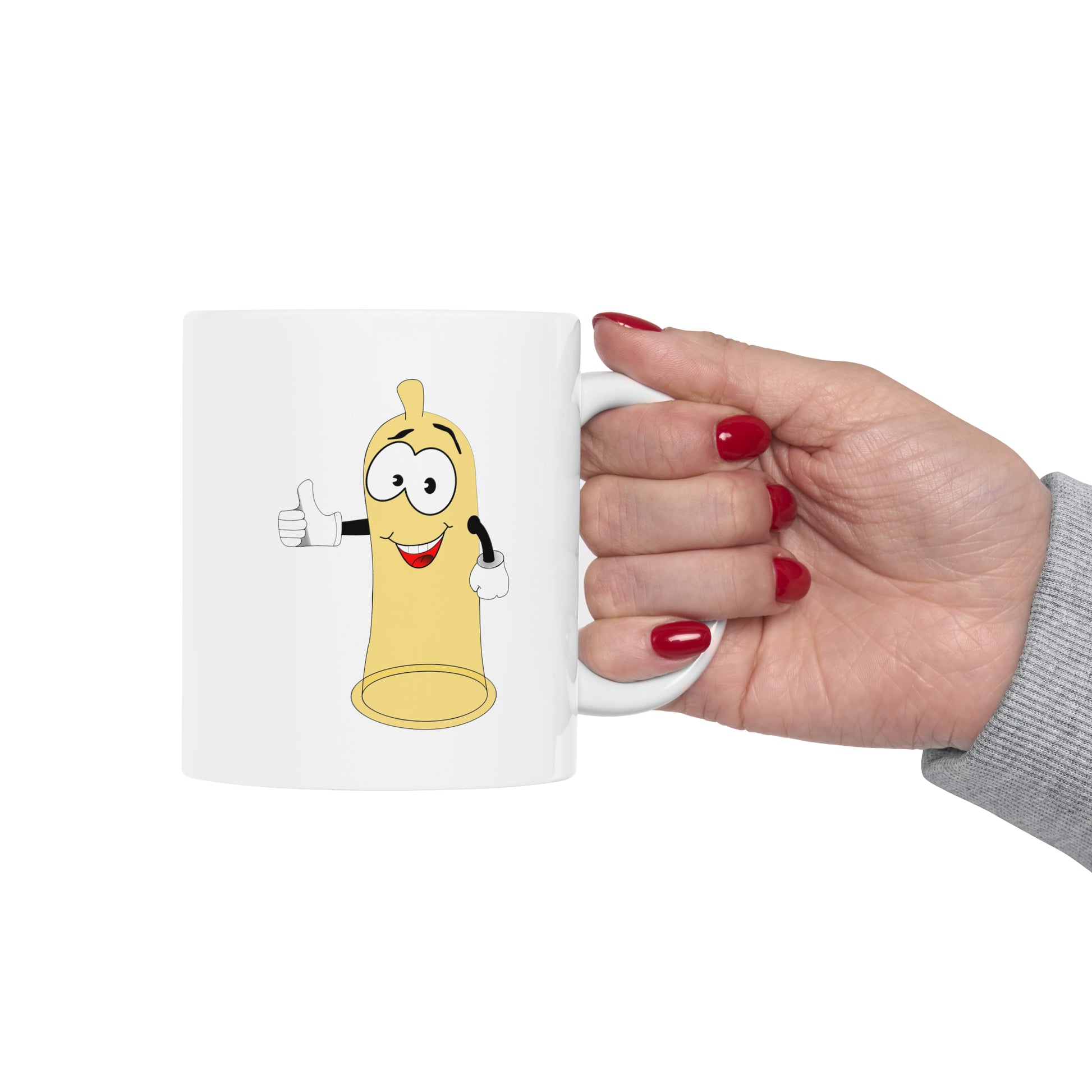Condom Man Coffee Mug - Double Sided White Ceramic 11oz by TheGlassyLass.com