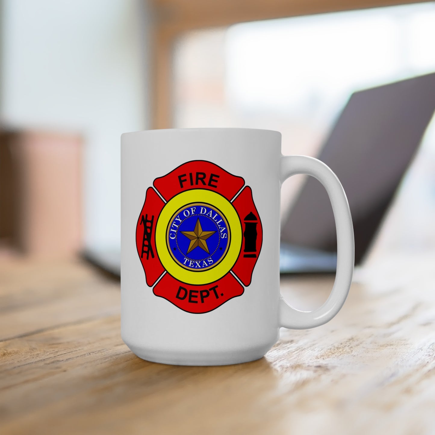 Dallas Fire Department Coffee Mug - Double Sided Print White Ceramic 15oz by TheGlassyLass.com