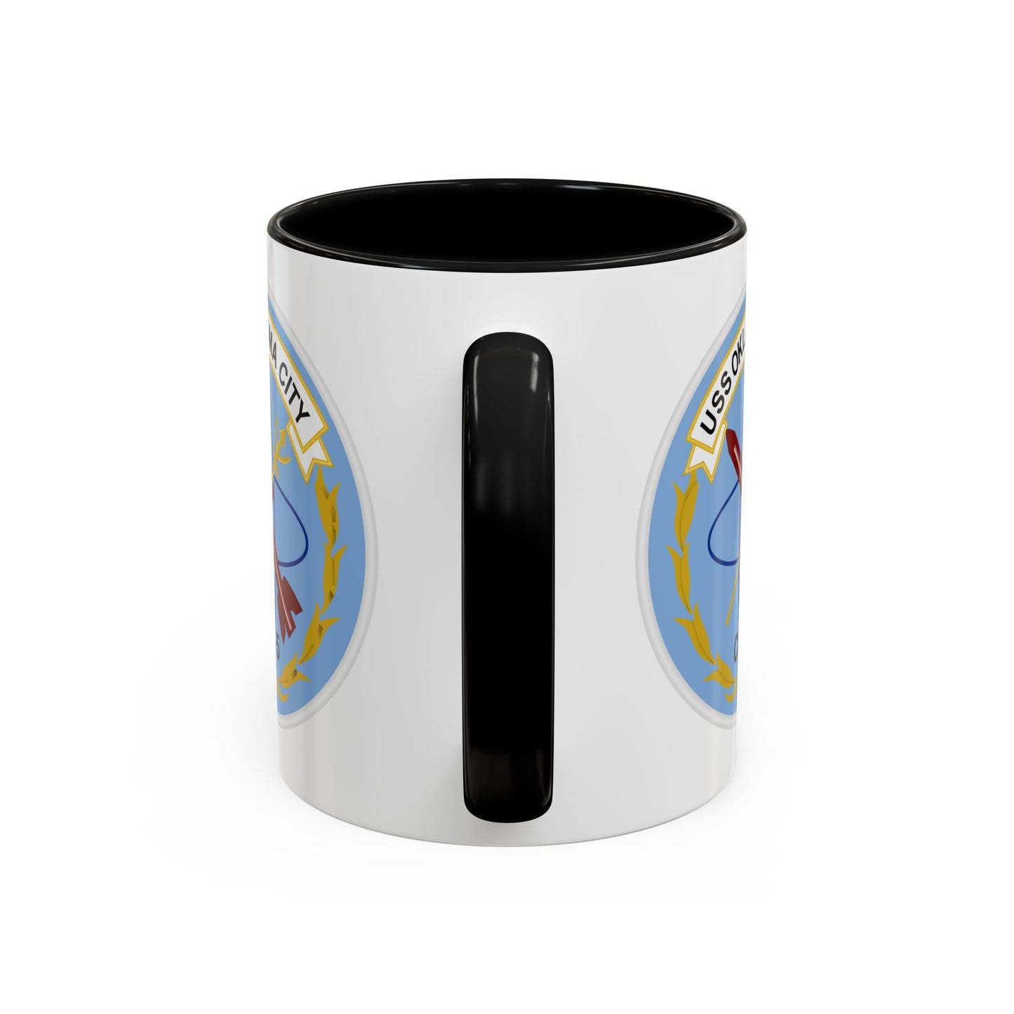 USS Oklahoma City CLG-5 Seal Coffee Mug - Double Sided Print, Black Accent White Ceramic, 11oz by TheGlassyLass.com