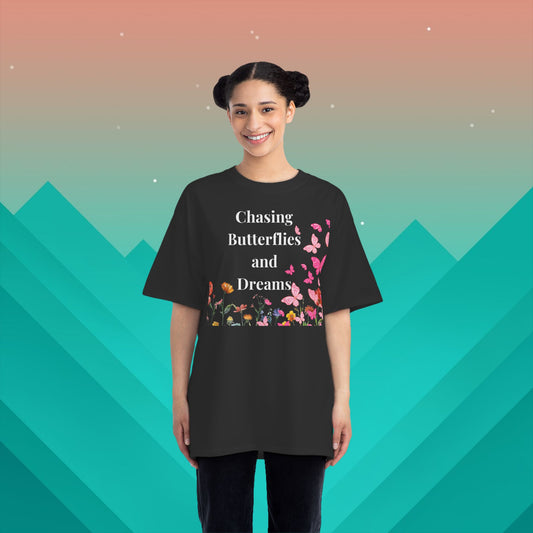 Chasing Butterflies and Dreams Flower Power T-Shirt: (Hanes Beefy-T 100% Preshrunk Cotton Custom Printed by TheGlassyLass.com