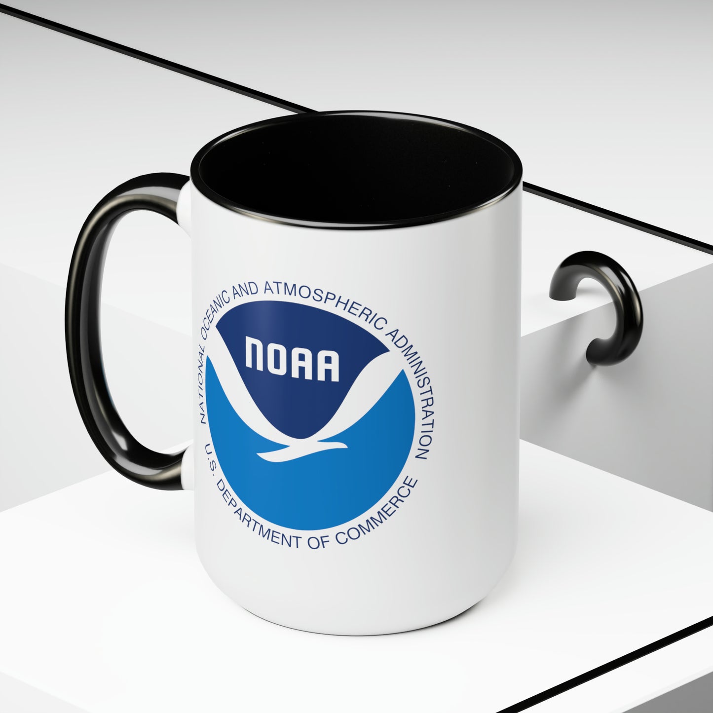 NOAA Logo Coffee Mug - Double Sided Black Accent White Ceramic 15oz by TheGlassyLass