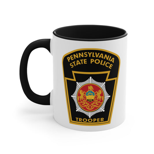 Pennsylvania State Police Trooper Coffee Mug - Double Sided Black Accent White Ceramic 11oz by TheGlassyLass.com