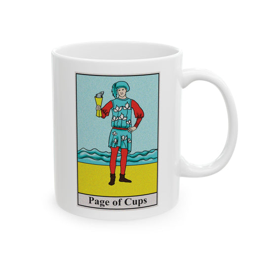 Page of Cups Tarot Card Coffee Mug - Double Sided Print, White Ceramic, 11oz by TheGlassyLass.com