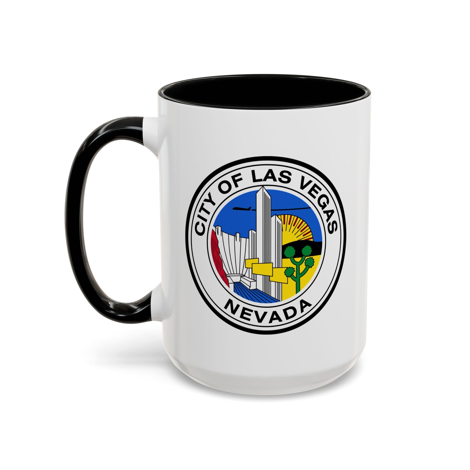 City of Las Vegas Seal Coffee Mug - Double Sided Print, Black Accent White Ceramic, 15oz by TheGlassyLass.com