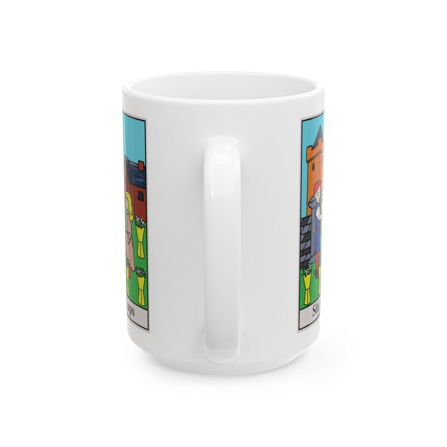 Six of Cups Tarot Card Coffee Mug - Double Sided White Ceramic 15oz by TheGlassyLass.com