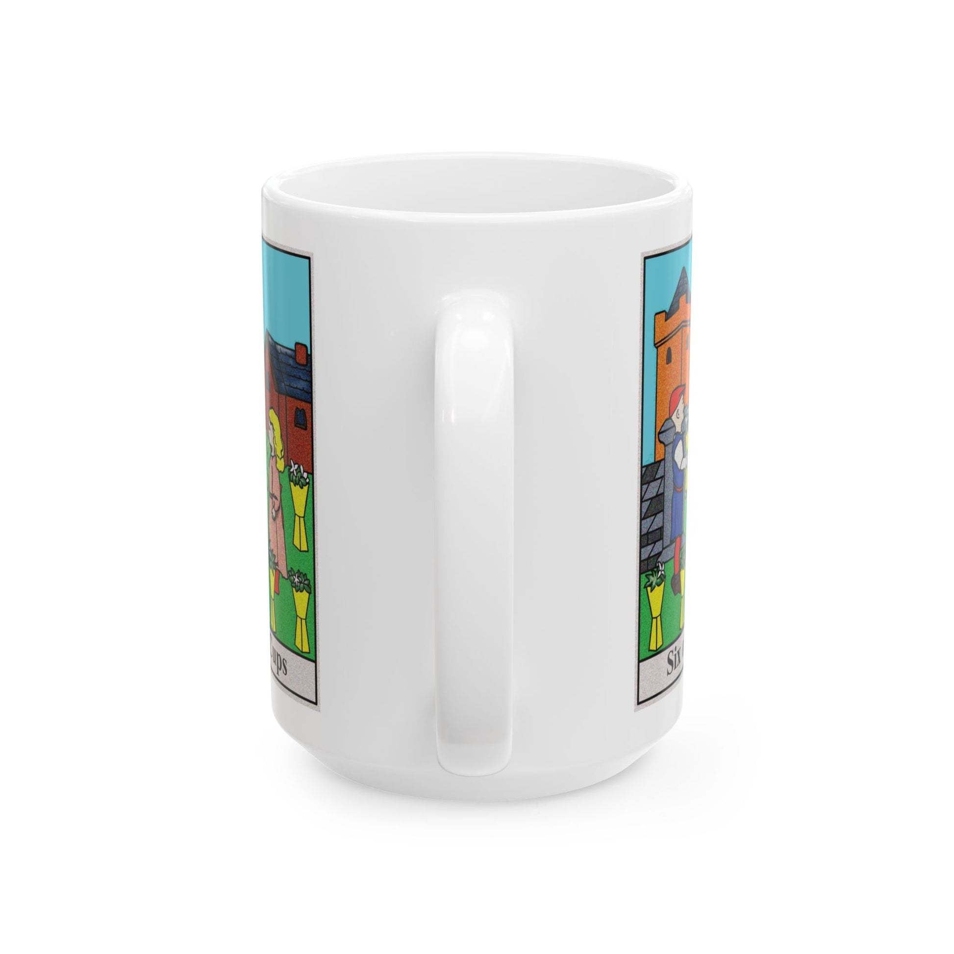 Six of Cups Tarot Card Coffee Mug - Double Sided White Ceramic 15oz by TheGlassyLass.com