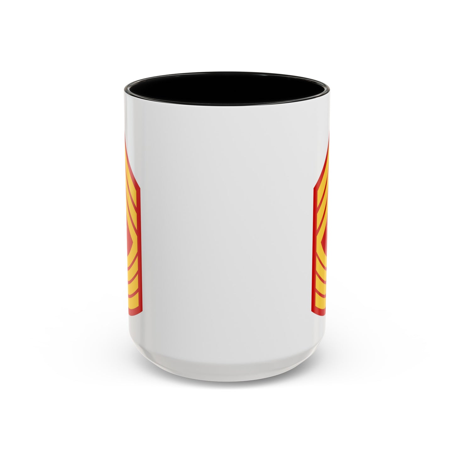 United States Marine Corps Master Gunnery Sergeant (E-9) Chevron Coffee Mug - Double Sided Black Accent White Ceramic 15oz - by TheGlassyLass.com