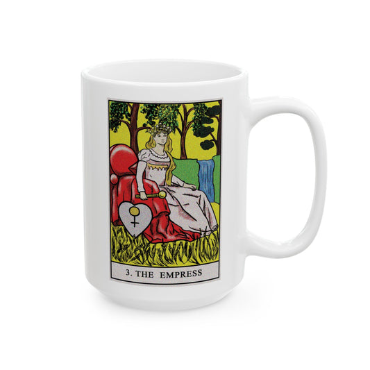 The Empress Tarot Card Coffee Mug - Double Sided White Ceramic 15oz by TheGlassyLass