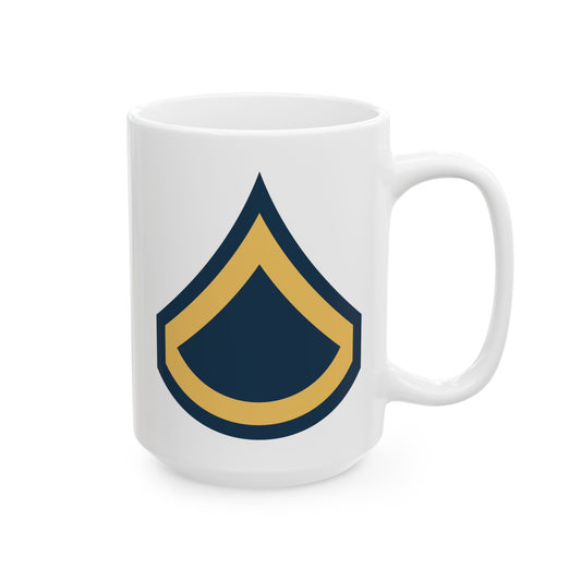 US Army Private First Class (E-3) Stripes Coffee Mug - Double Sided Print, White Ceramic, 15oz by TheGlassyLass.com