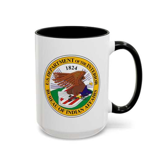 Bureau of Indian Affairs Coffee Mug - Double Sided Print, Black Accent White Ceramic, 15oz by TheGlassyLass.com