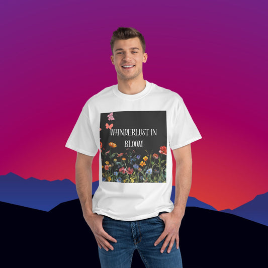 Wanderlust in Bloom T-Shirt: (Hanes Beefy-T 100% Preshrunk Cotton Custom Printed by TheGlassyLass.com