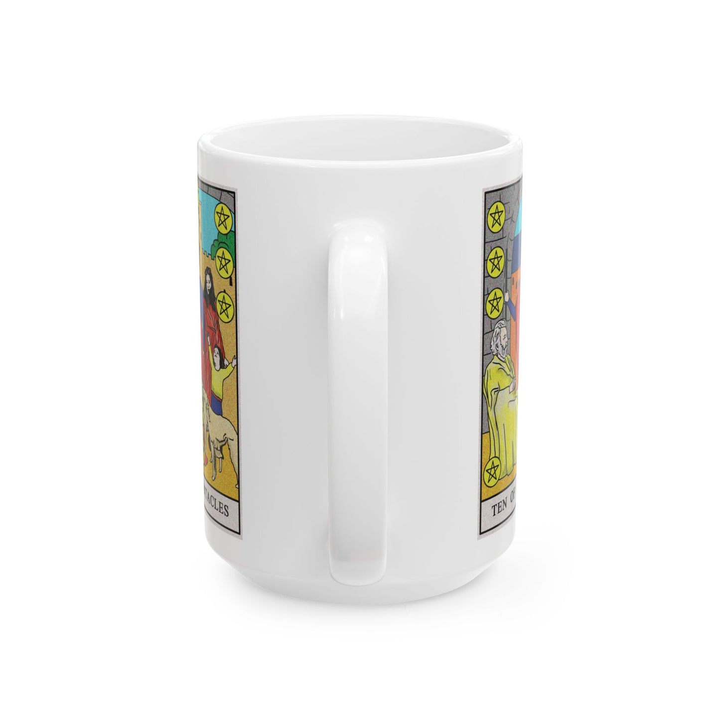 Ten of Pentacles Tarot Card Coffee Mug - Double Sided White Ceramic 15oz by TheGlassyLass.com