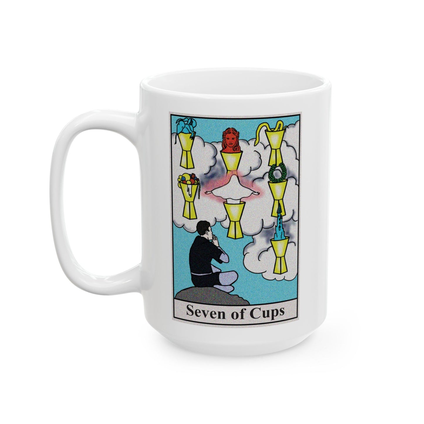 Seven of Cups Tarot Card Coffee Mug - Double Sided White Ceramic 15oz by TheGlassyLass.com