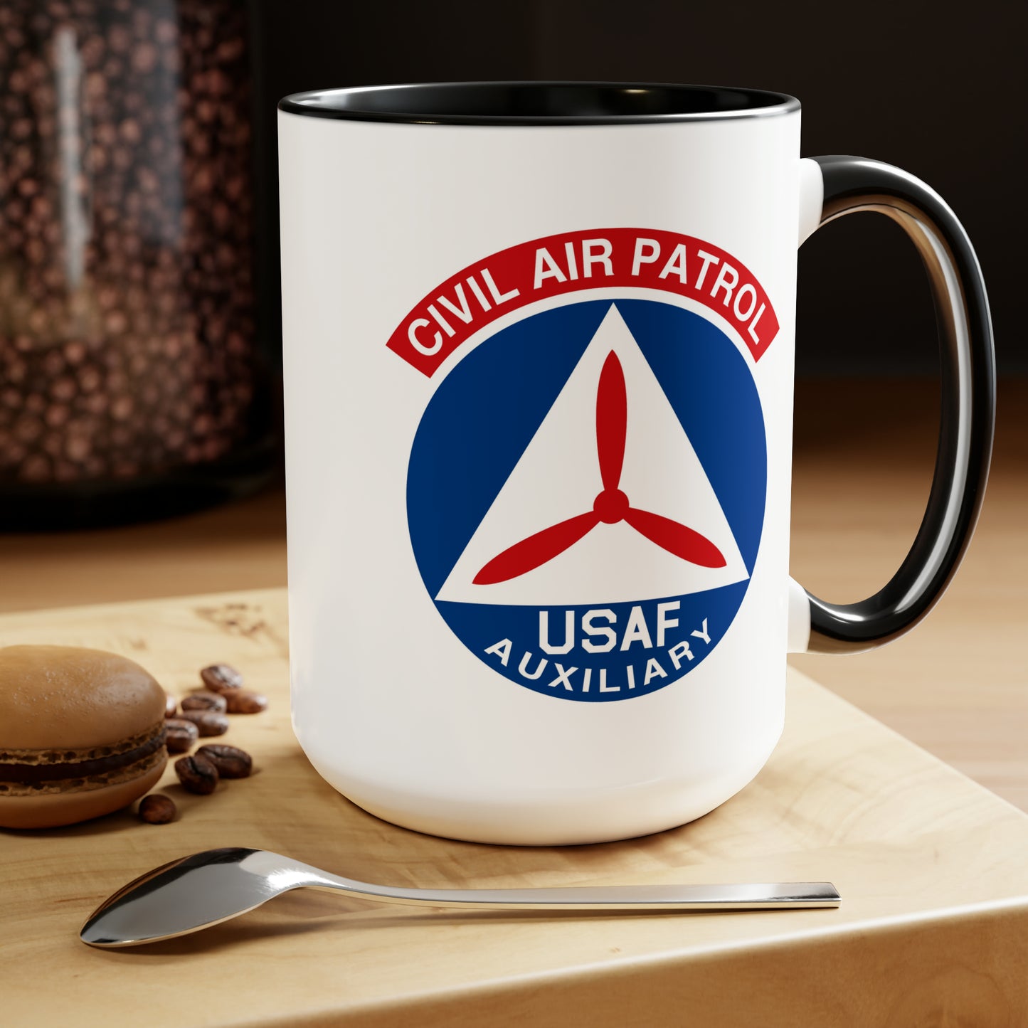 Civil Air Patrol Coffee Mug - Double Sided Black Accent White Ceramic 15oz by TheGlassyLass