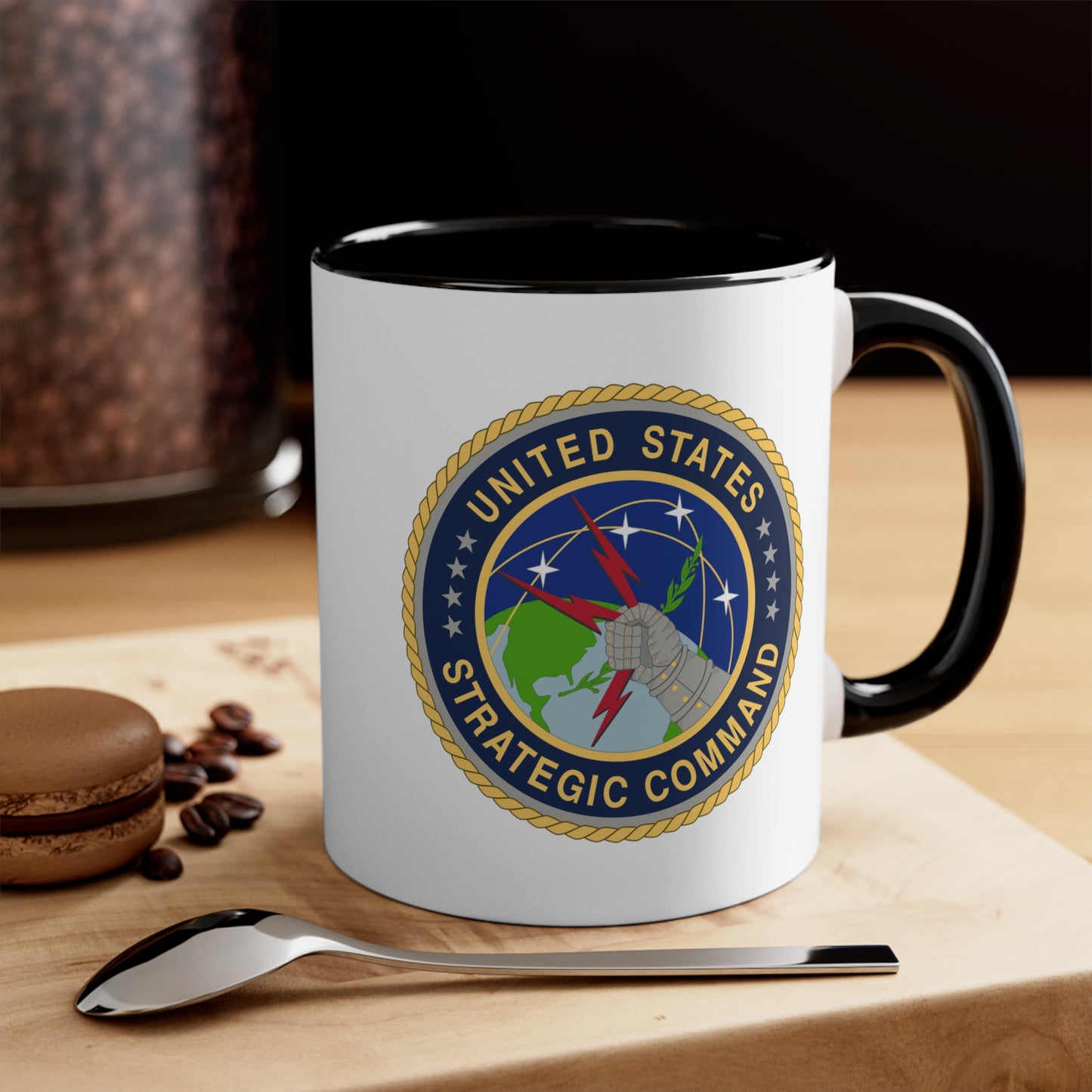 US Strategic Command Coffee Mug - Double sided Black Accent White Ceramic 11oz by TheGlassyLass.com