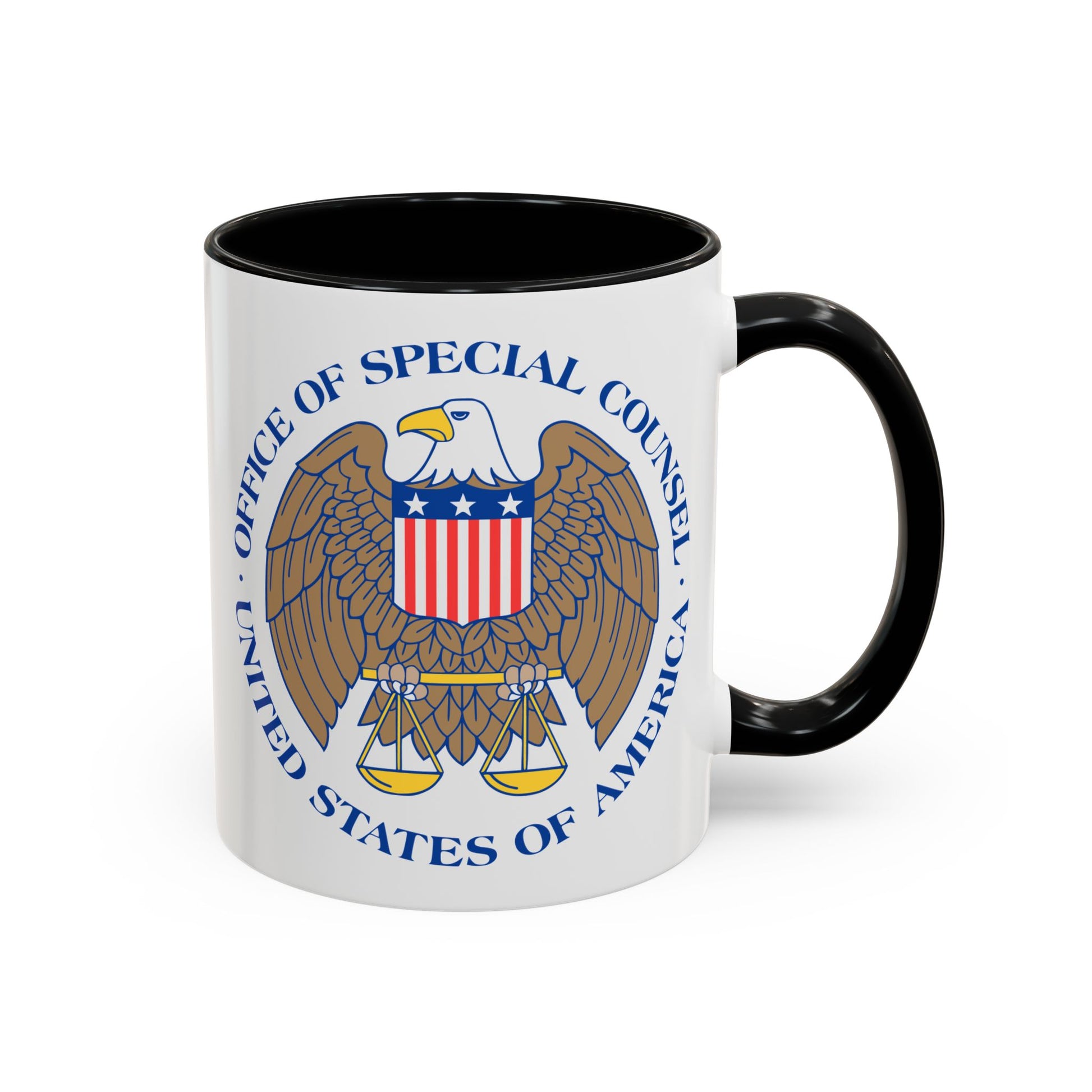 United States Office of Special Counsel Seal Coffee Mug - Double Sided Print, Black Accent White Ceramic, 11oz by TheGlassyLass.com