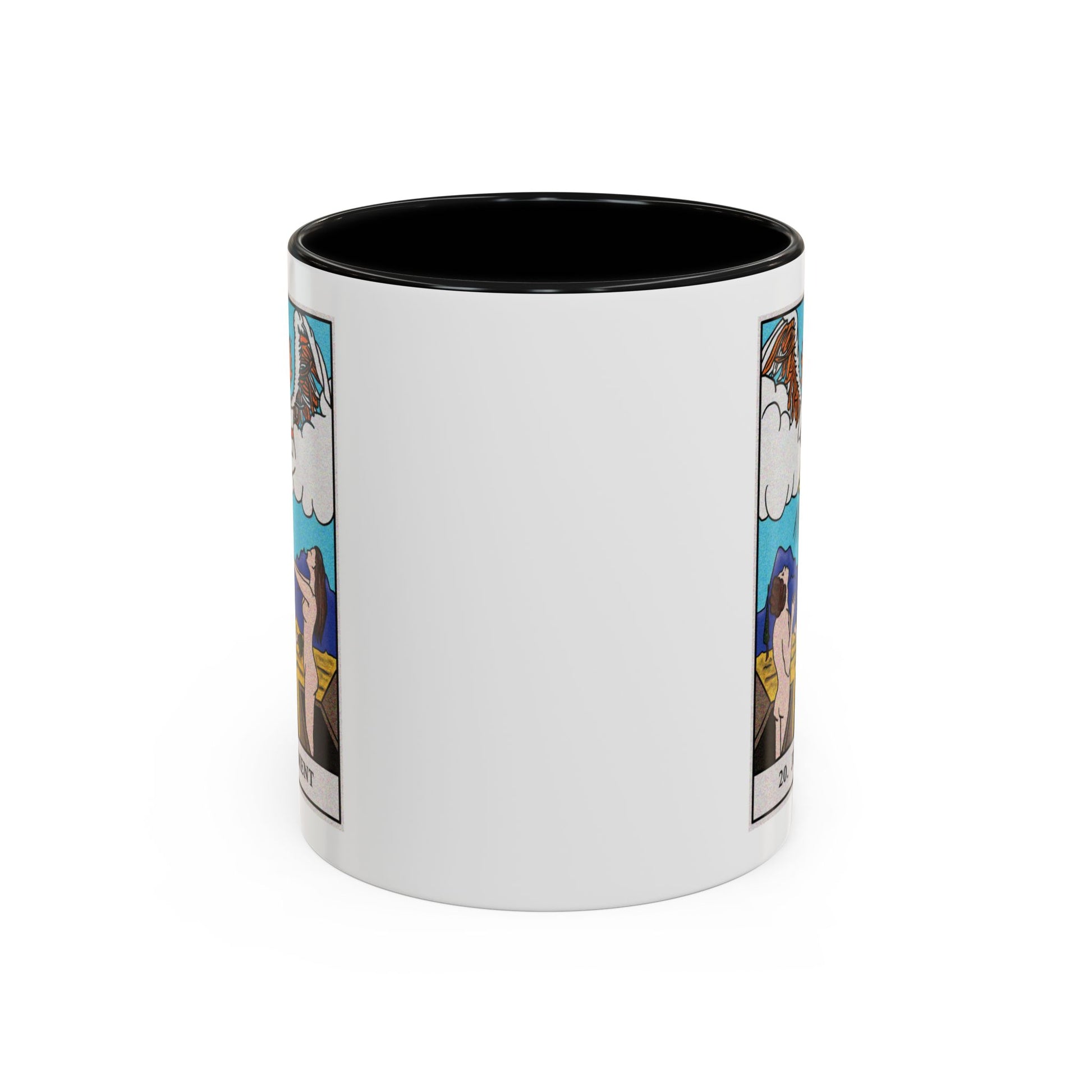The Judgement Tarot Card Coffee Mug - Double Sided Print, Black Accent White Ceramic, 11oz by TheGlassyLass.com