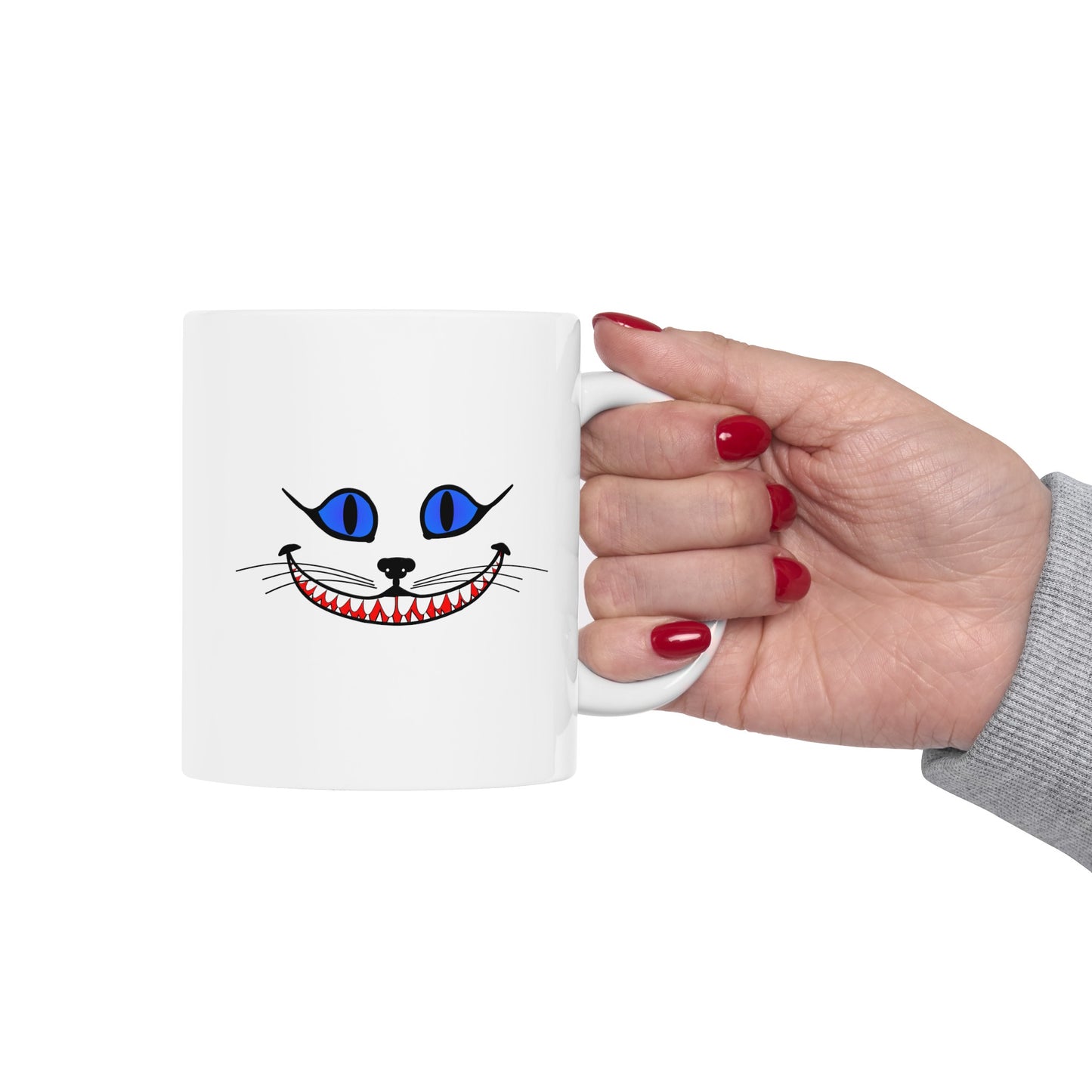 Cheshire Cat Coffee Mug - Double Sided White Ceramic 11oz by TheGlassyLass.com