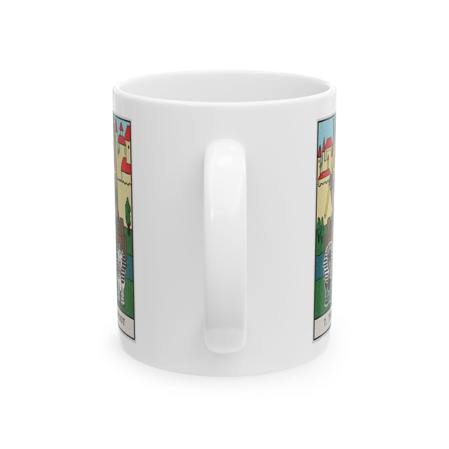 The Chariot Tarot Card Coffee Mug - Double Sided Print, White Ceramic, 11oz by TheGlassyLass.com