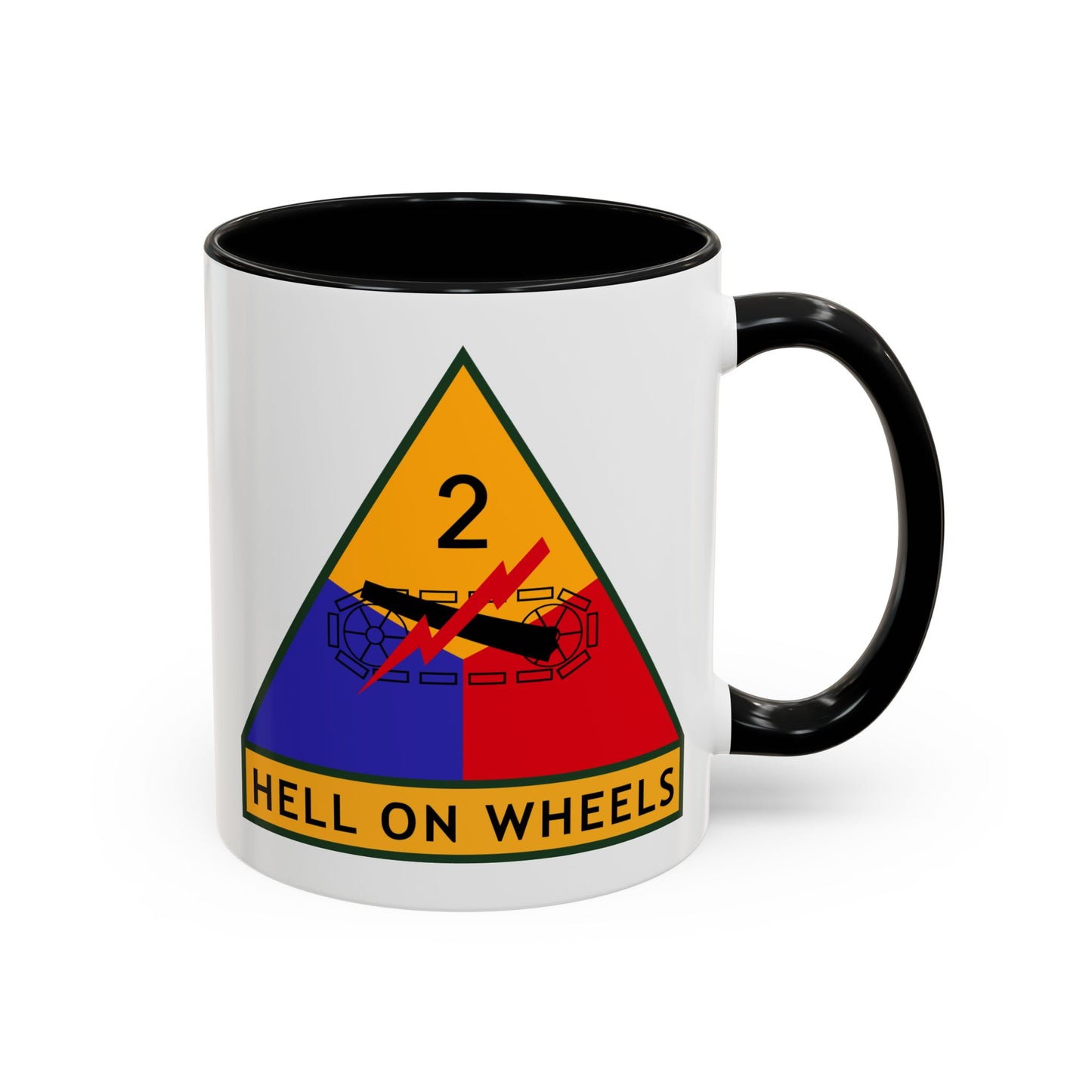 US Army 2nd Armored Division Insignia - Double Sided Black Accent White Ceramic Coffee Mug 11oz by TheGlassyLass.com