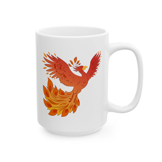 Phoenix Rising Coffee Mug - Double Sided White Ceramic 15oz by TheGlassyLass.com