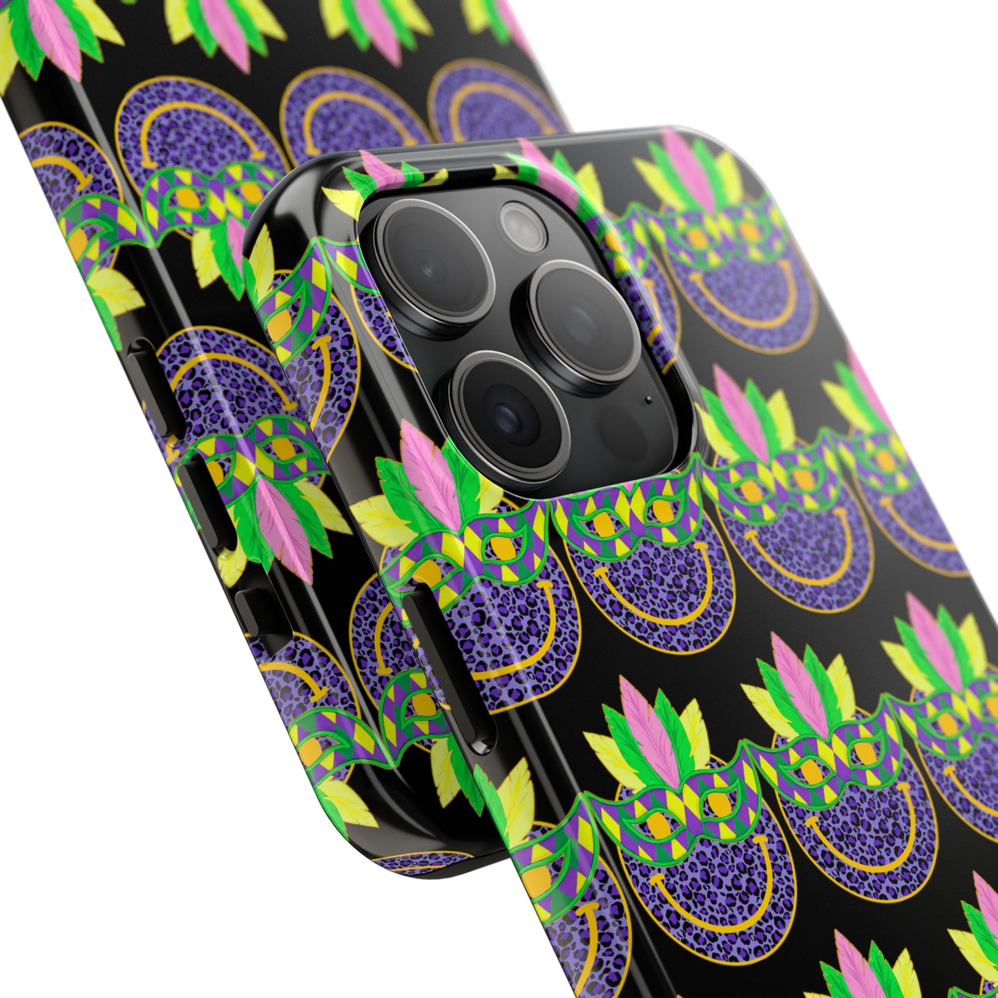 Mardi Gras Cat Mask: iPhone Tough Case Design - Wireless Charging - Superior Protection - Original Designs by TheGlassyLass.com