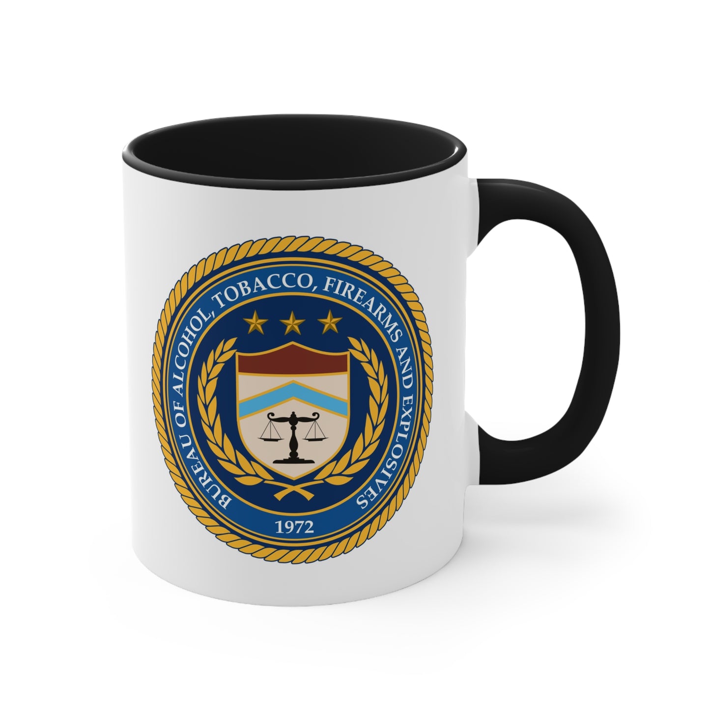 US ATF Seal Coffee Mug - Double Sided Black Accent White Ceramic 11oz by TheGlassyLass