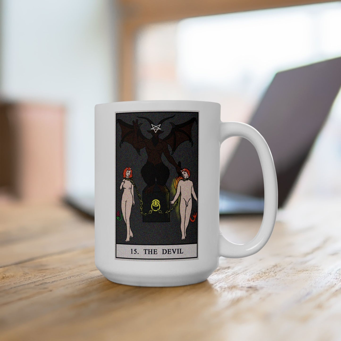 The Devil Tarot Card Coffee Mug - Double Sided White Ceramic 15oz by TheGlassyLass.com
