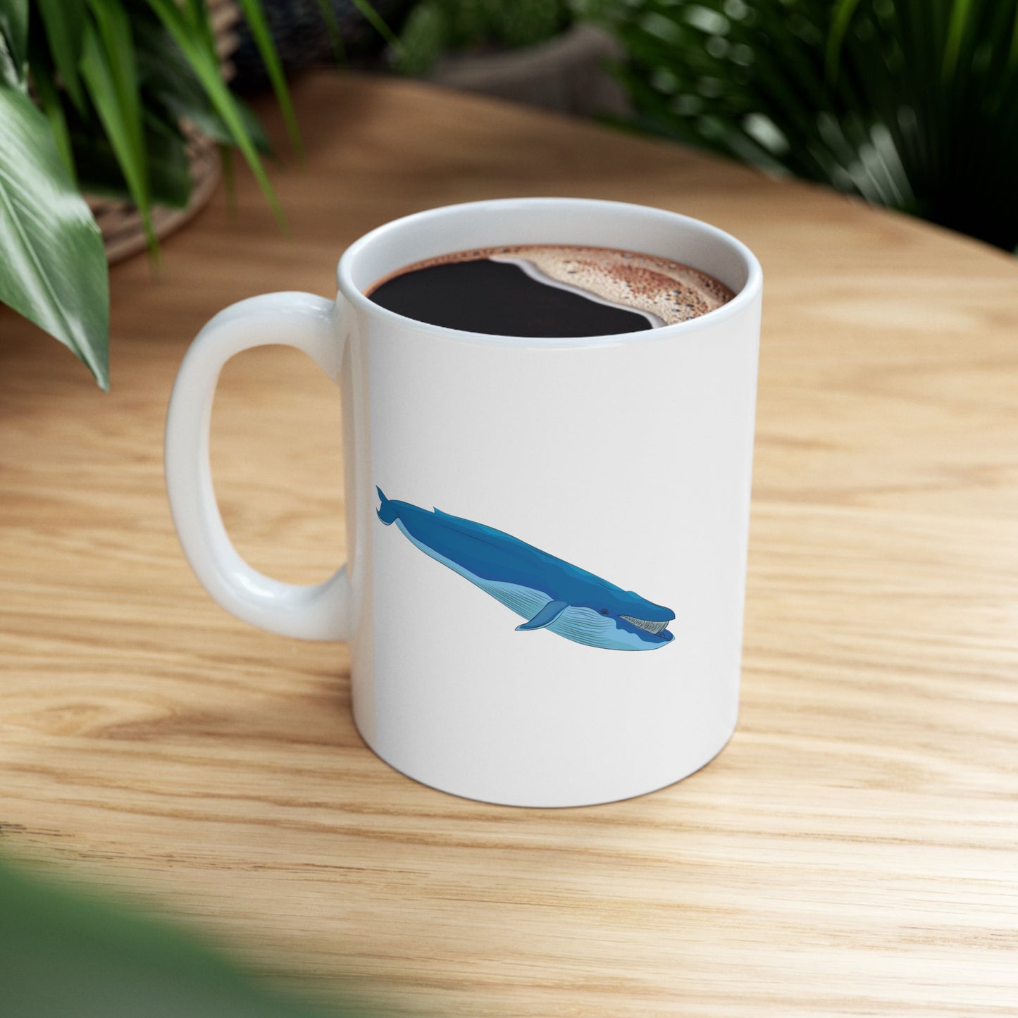 Blue Whale Coffee Mug - Double Sided White Ceramic 11oz by TheGlassyLass.com