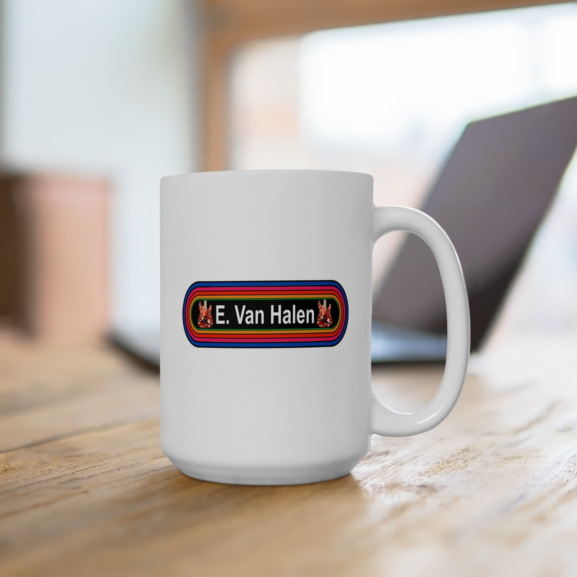 E. Van Halen Rainbow Coffee Mug - Double Sided White Ceramic 15oz - by TheGlassyLass.com