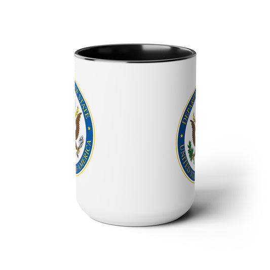 Department of State Coffee Mug - Double Sided Black Accent White Ceramic 15oz by TheGlassyLass.com