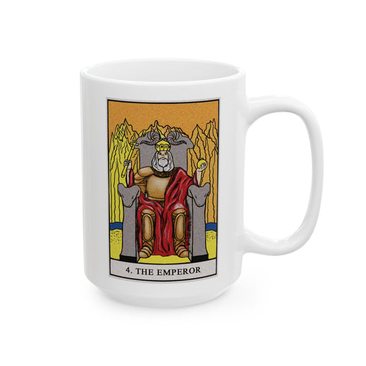The Emperor Tarot Card Coffee Mug - Double Sided White Ceramic 15oz by TheGlassyLass.com