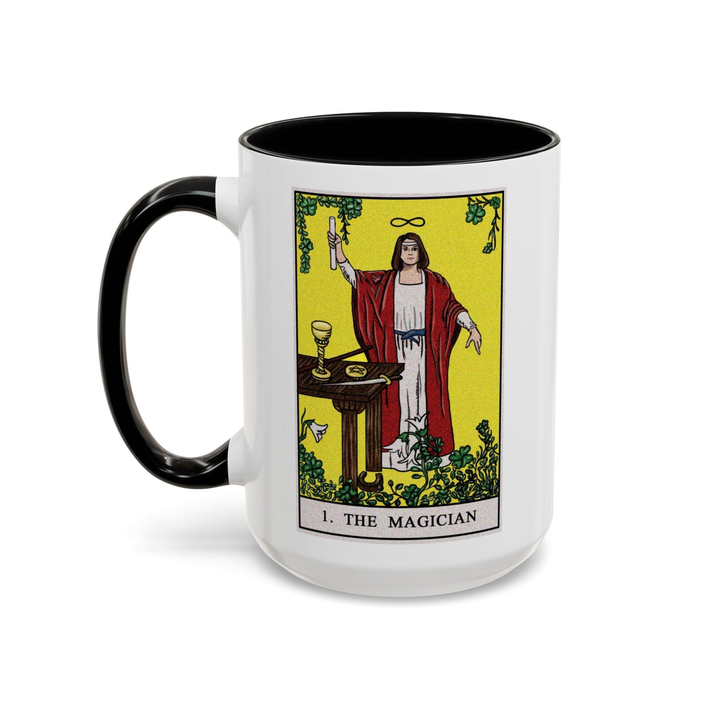 The Magician Tarot Card Coffee Mug - Double Sided Black Accent White Ceramic 15oz by TheGlassyLass.com