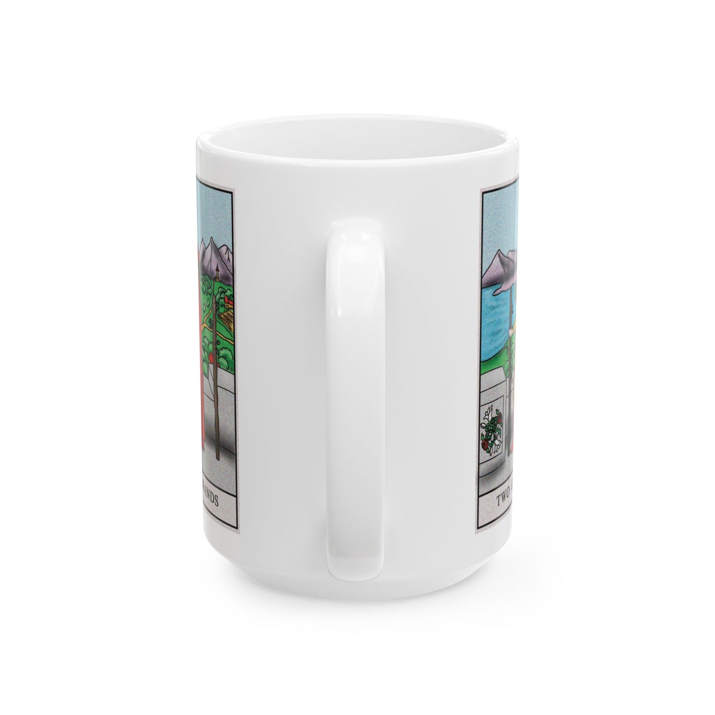 Three of Wands Tarot Card Coffee Mug - Double Sided White Ceramic 15oz by TheGlassyLass.com