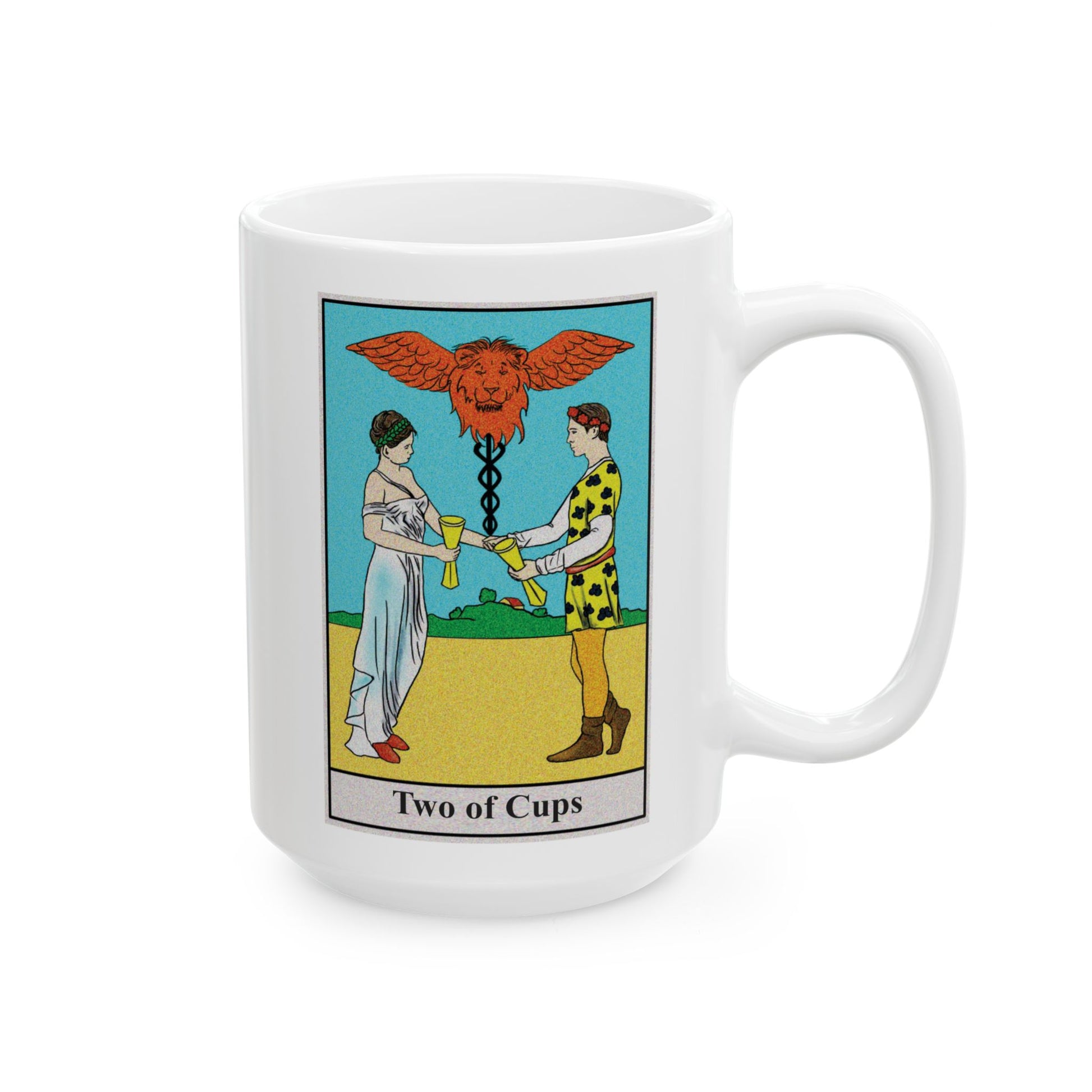 Two of Cups Tarot Card Coffee Mug - Double Sided Black Accent White Ceramic 15oz by TheGlassyLass.com