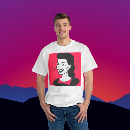 Winking Woman T-Shirt: (Hanes Beefy-T 100% Preshrunk Cotton Custom Printed by TheGlassyLass.com