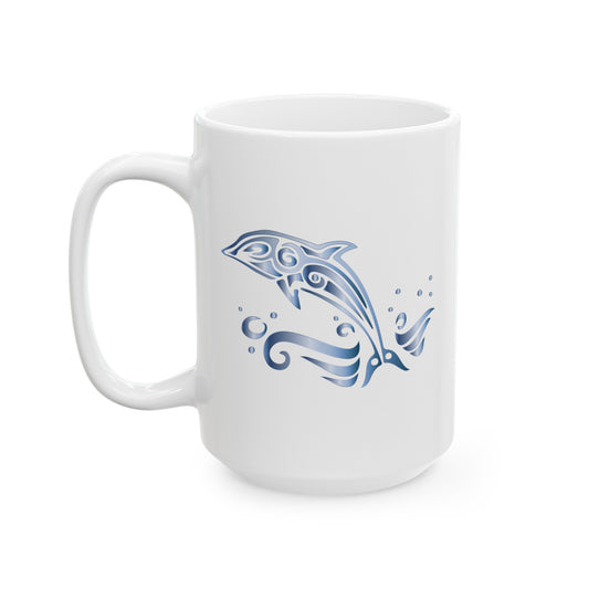 Dolphin Coffee Mug - Double Sided White Ceramic 15oz by TheGlassyLass.com