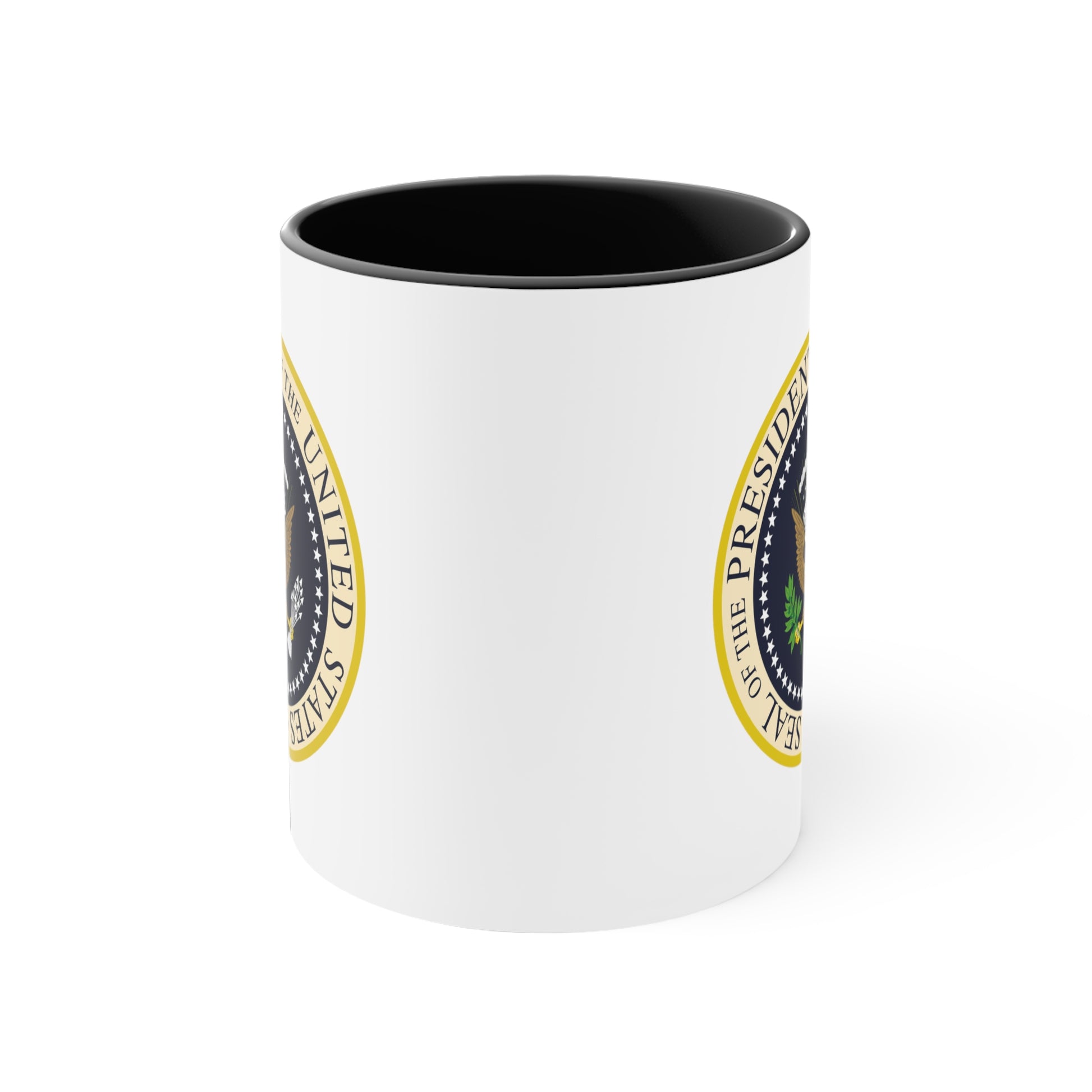 Presidential Seal Coffee Mug - Double Sided Black Accent White Ceramic 11oz by TheGlassyLass