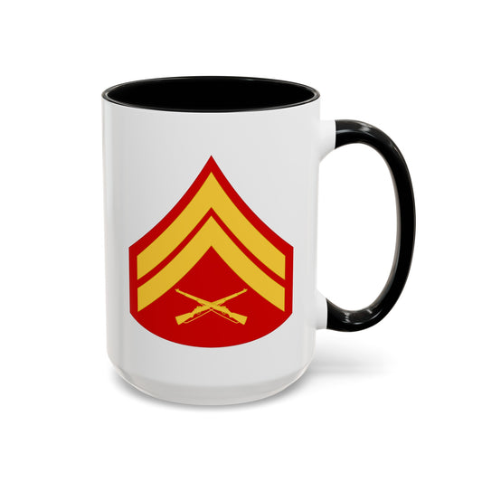 United States Marine Corps Corporal (E-4) Chevron Coffee Mug - Double Sided Black Accent White Ceramic 15oz - by TheGlassyLass.com