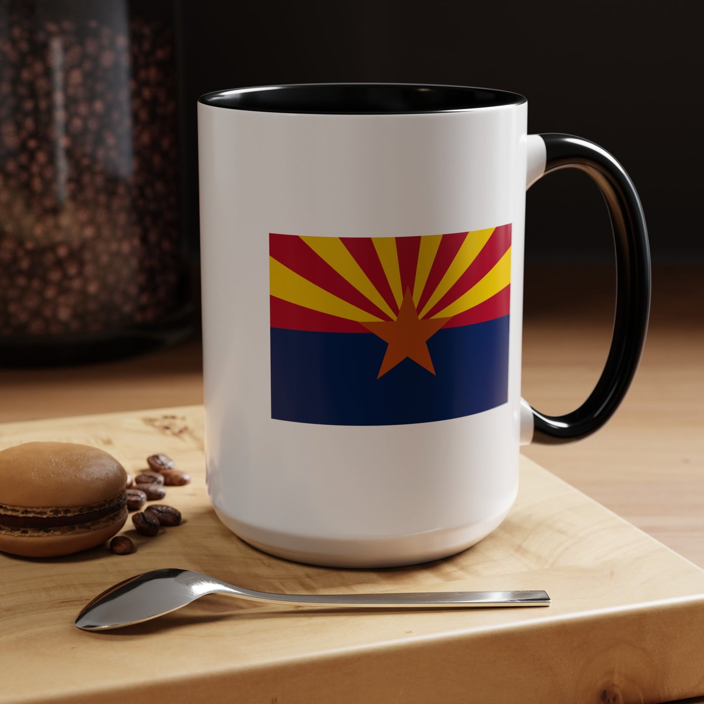 Arizona State Flag - Double Sided Black Accent White Ceramic Coffee Mug 15oz by TheGlassyLass.com