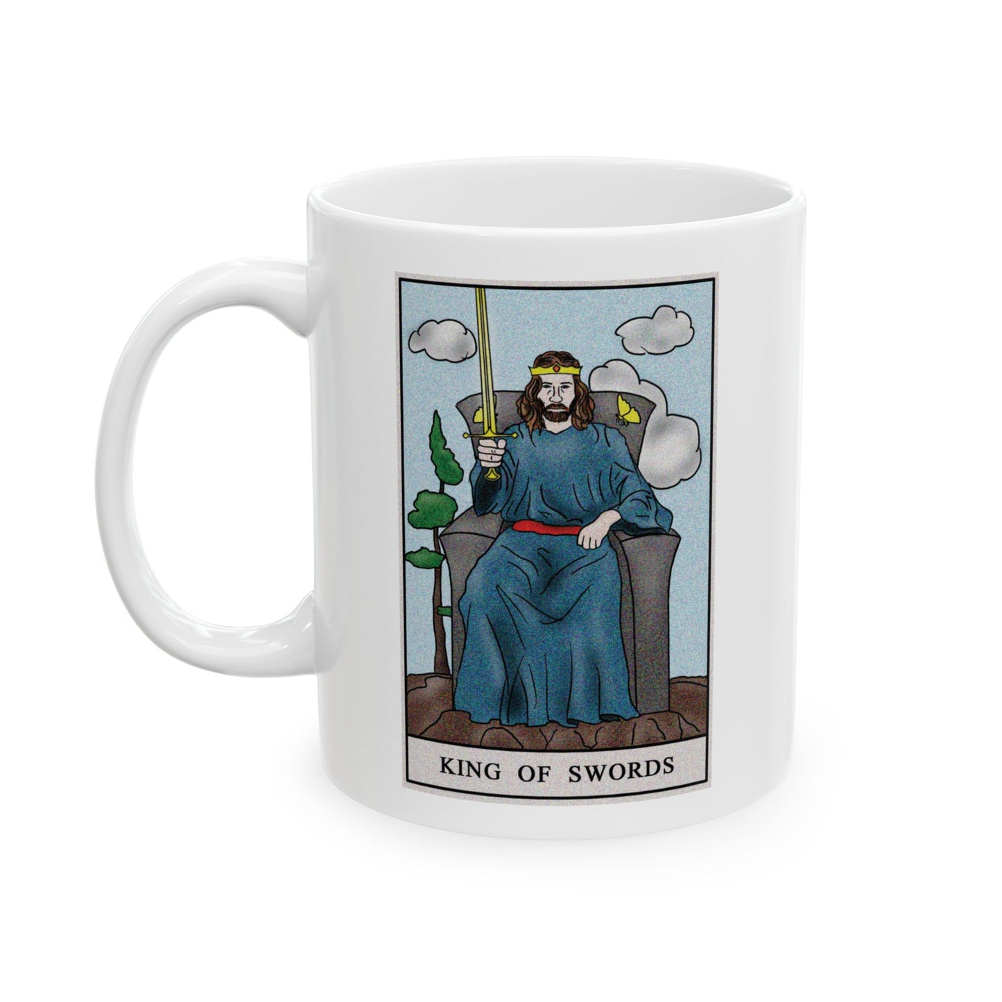 King of Swords Tarot Card Coffee Mug - Double Sided Print, White Ceramic, 11oz by TheGlassyLass.com